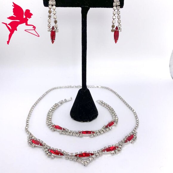 VINTAGE Artistic 1950's Rhinestone Three Piece Glam Parure Jewelry Set - Picture 11 of 11